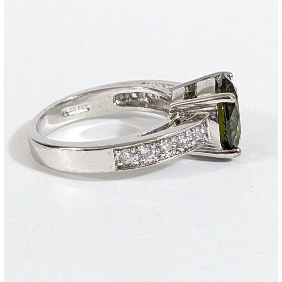 Size 7 - Green Stone 925 Sterling Silver Uncas Signed Cocktail Ring - Picture 3 of 11